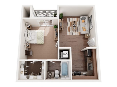 Floor plan for 1 bed, 1 bath, 524 sqft